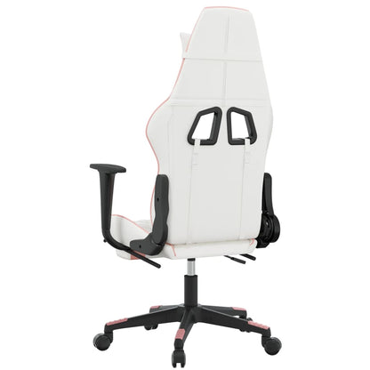 Gaming- und Massagestuhl mit weißen und rosa Fußstützen