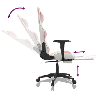 Gaming- und Massagestuhl mit weißen und rosa Fußstützen