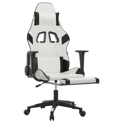 Chaise de Gaming & massage avec repose-pied Blanc & Noir Similicuir