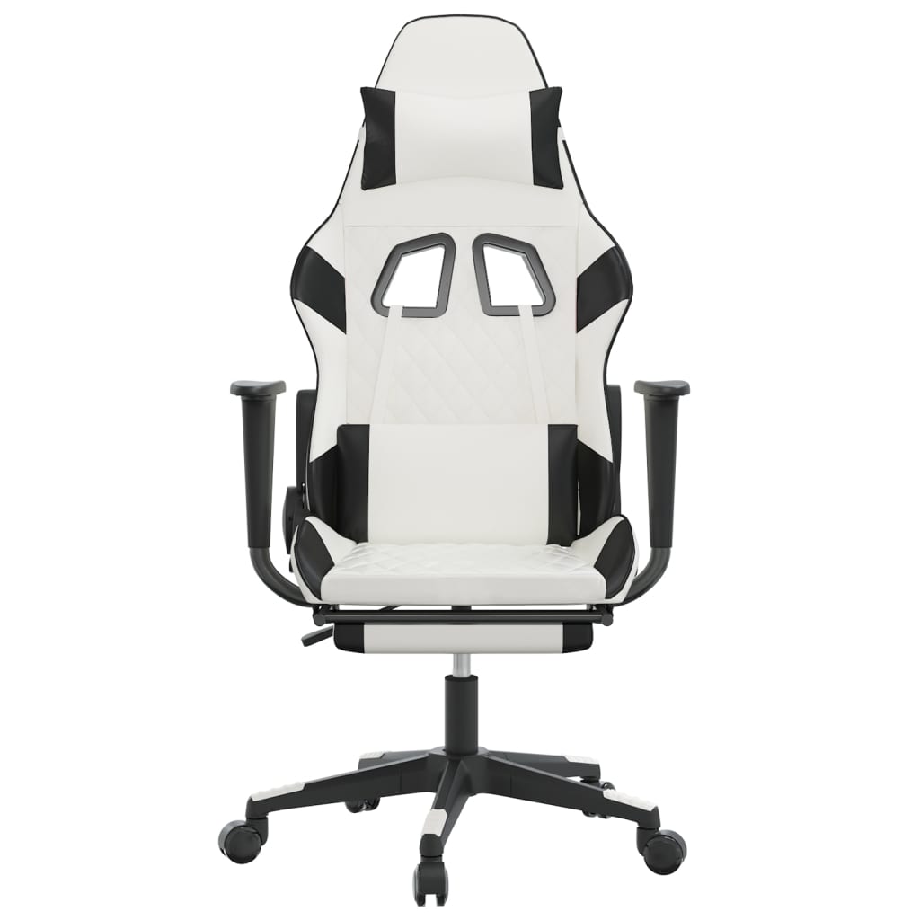 Chaise de Gaming & massage avec repose-pied Blanc & Noir Similicuir