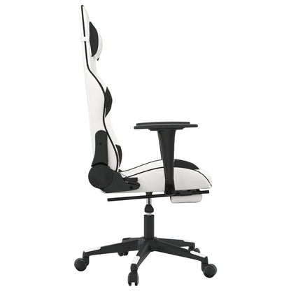 Chaise de Gaming & massage avec repose-pied Blanc & Noir Similicuir
