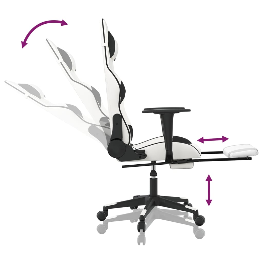 Chaise de Gaming & massage avec repose-pied Blanc & Noir Similicuir