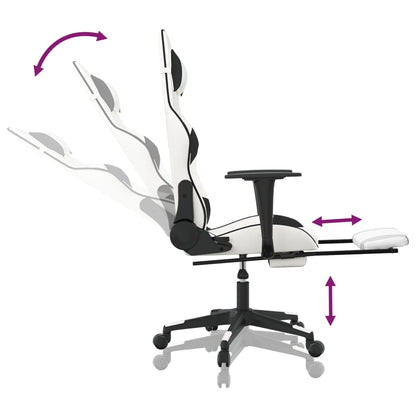 Chaise de Gaming & massage avec repose-pied Blanc & Noir Similicuir