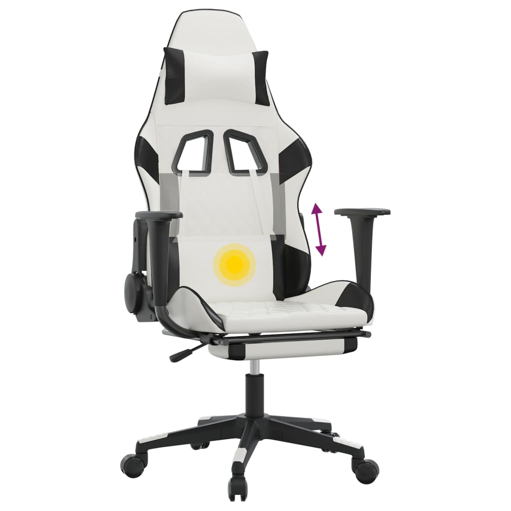 Chaise de Gaming & massage avec repose-pied Blanc & Noir Similicuir