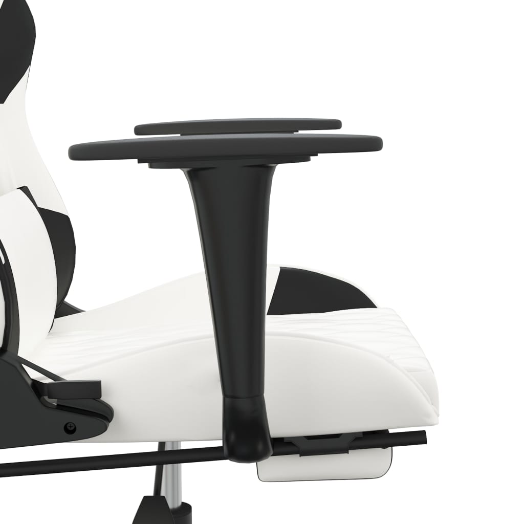 Chaise de Gaming & massage avec repose-pied Blanc & Noir Similicuir