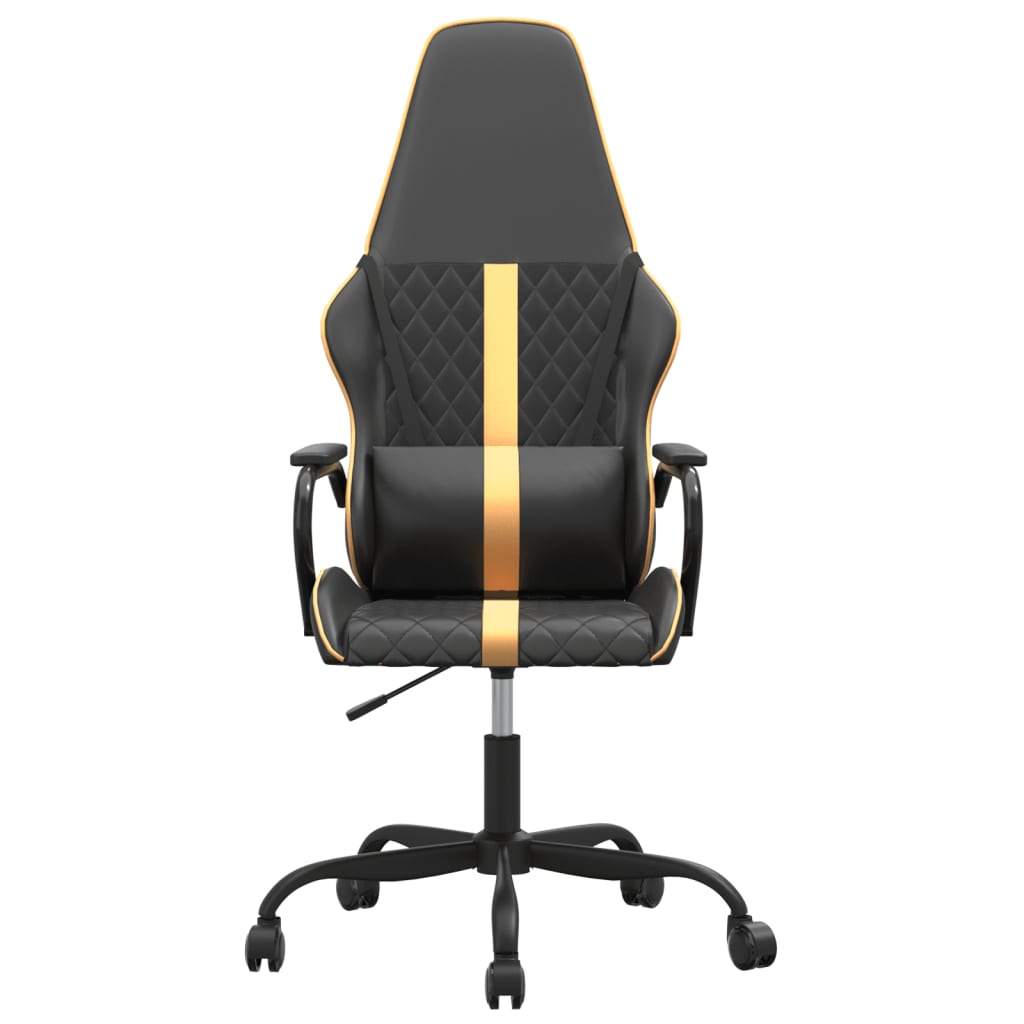 Cadeira de jogos e ouro e massagem preta de couro