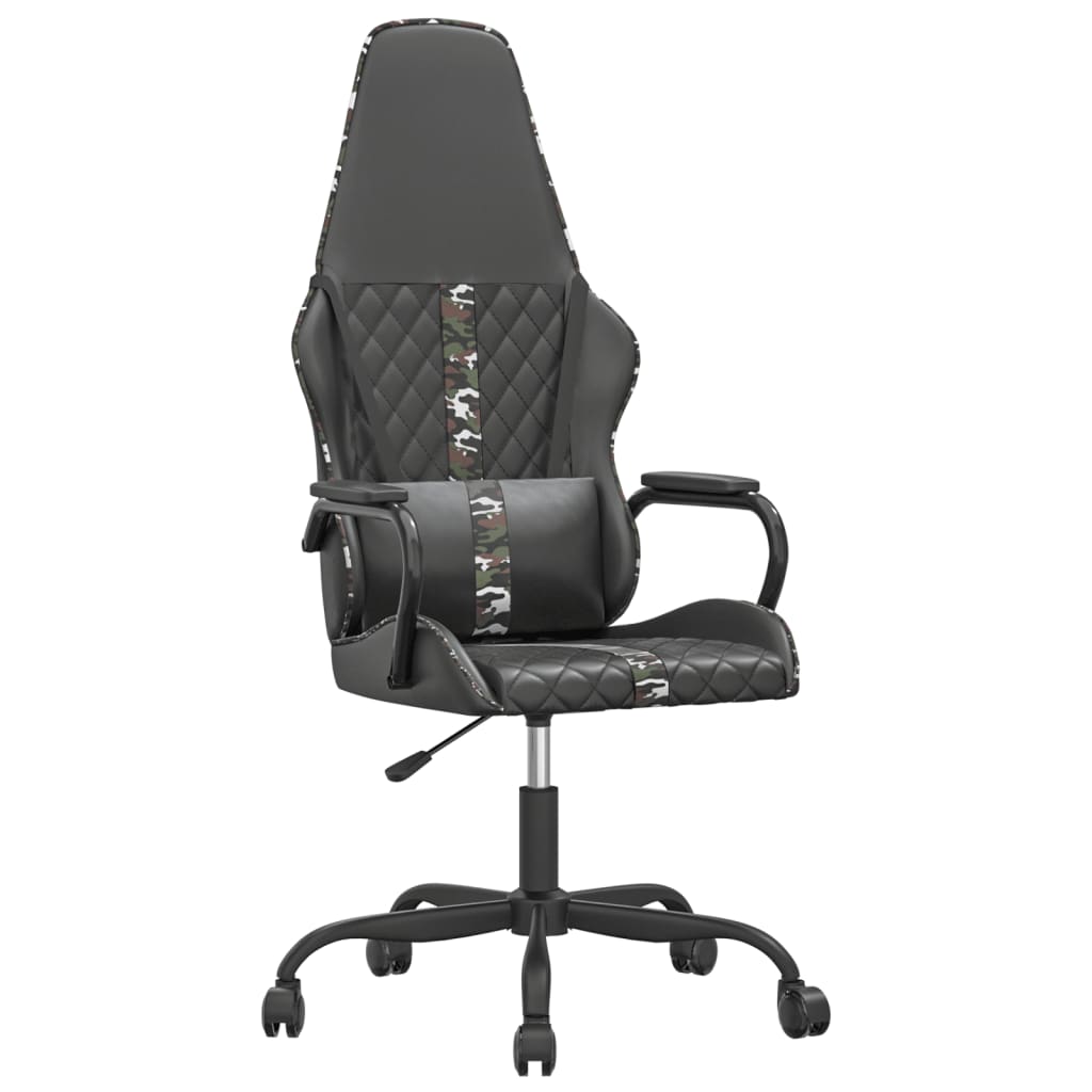 Cadeira de jogos e camuflagem de massagem e couro preto