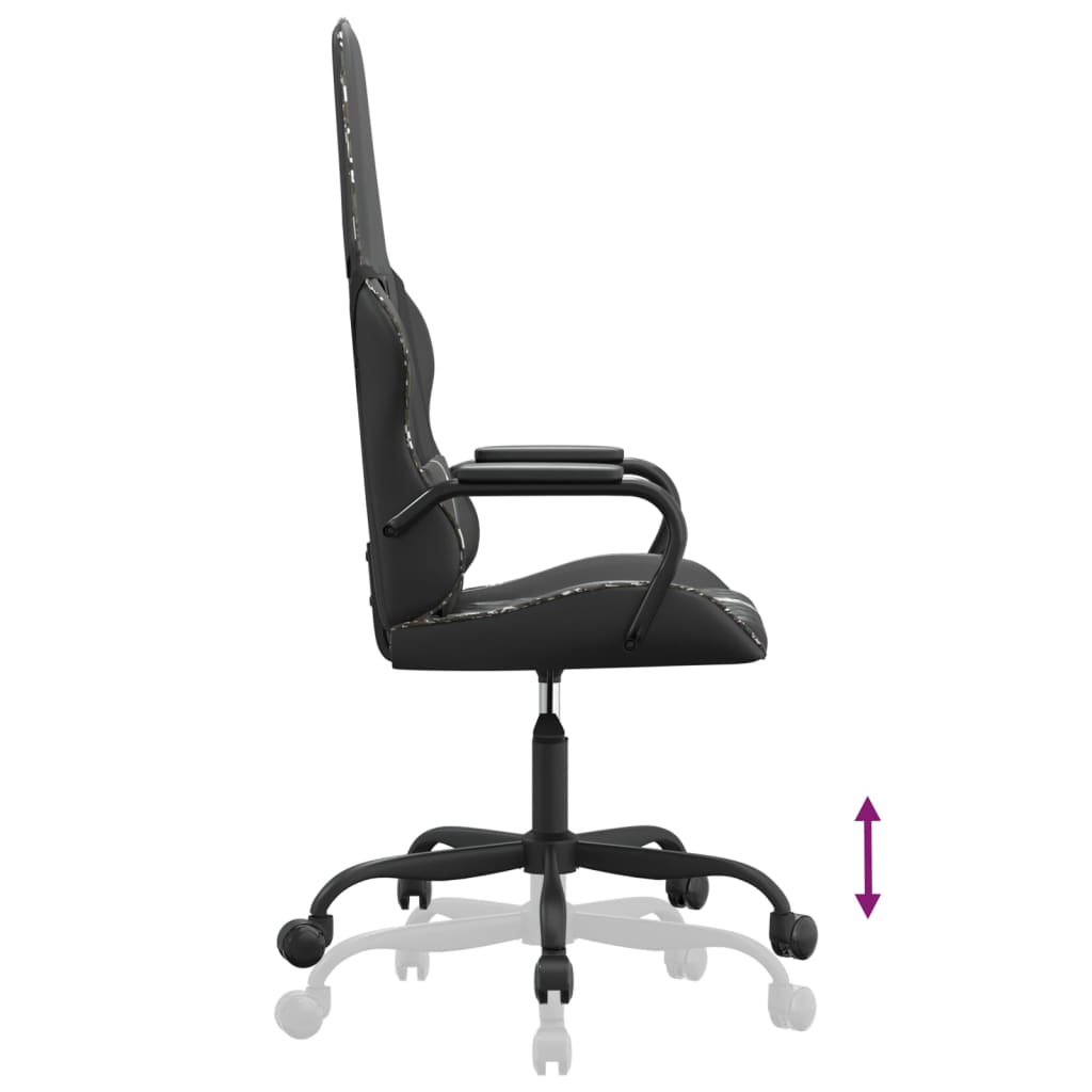Cadeira de jogos e camuflagem de massagem e couro preto