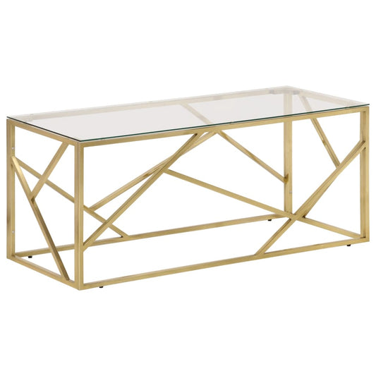 Tavolino dorato in acciaio inossidabile e vetro temperato