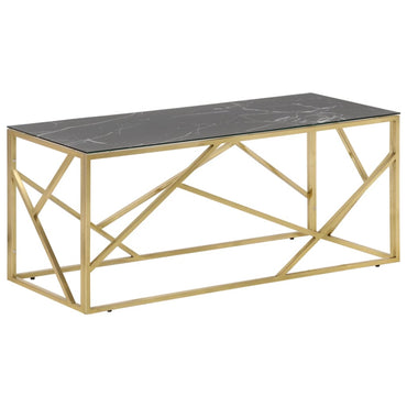 Tavolino dorato in acciaio inossidabile e vetro temperato