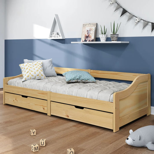 Bench bed with 2 alto drawers 90x200 cm solid pine wood