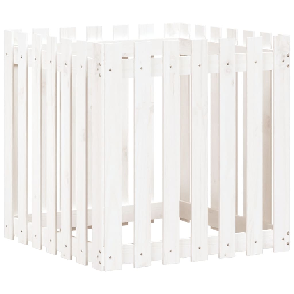Jardinière avec design de clôture blanc 70x70x70 cm pin massif