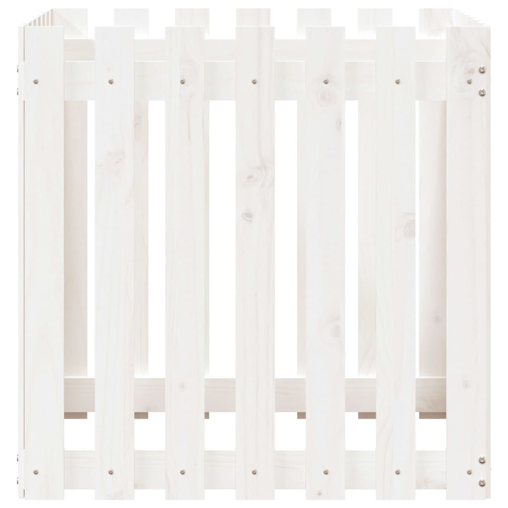 Jardinière avec design de clôture blanc 70x70x70 cm pin massif