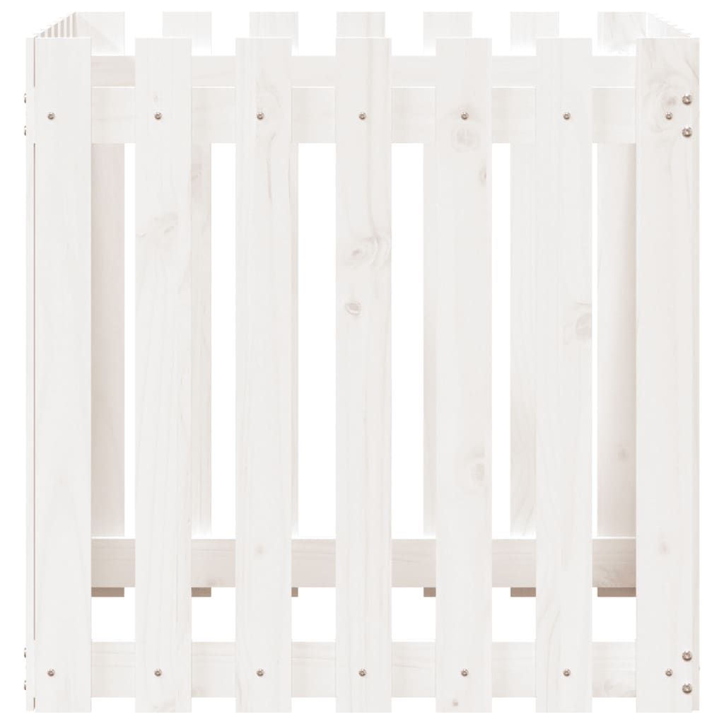 Jardinière avec design de clôture blanc 70x70x70 cm pin massif