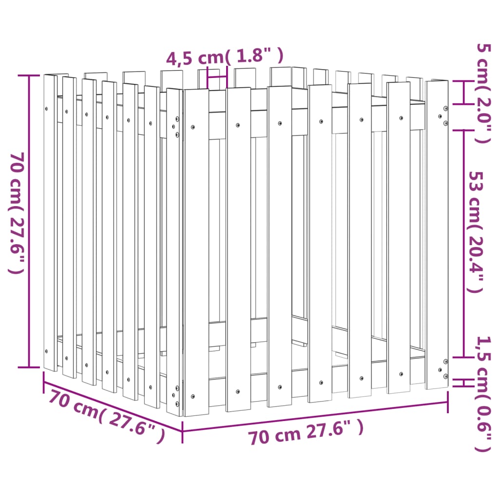 Jardinière avec design de clôture blanc 70x70x70 cm pin massif