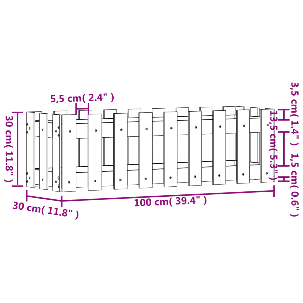 Lit surélevé de jardin design de clôture 100x30x30cm pin massif