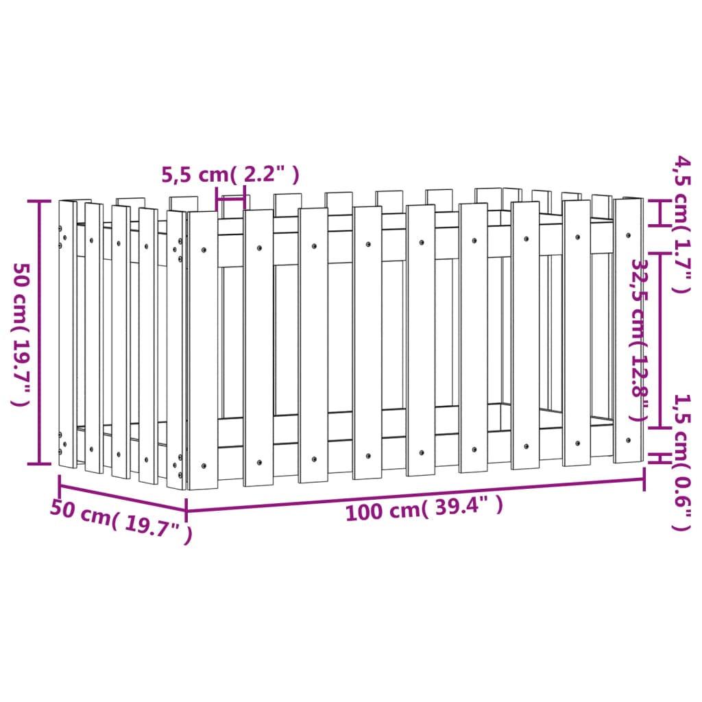 Lit surélevé de jardin design de clôture 100x50x50cm pin massif