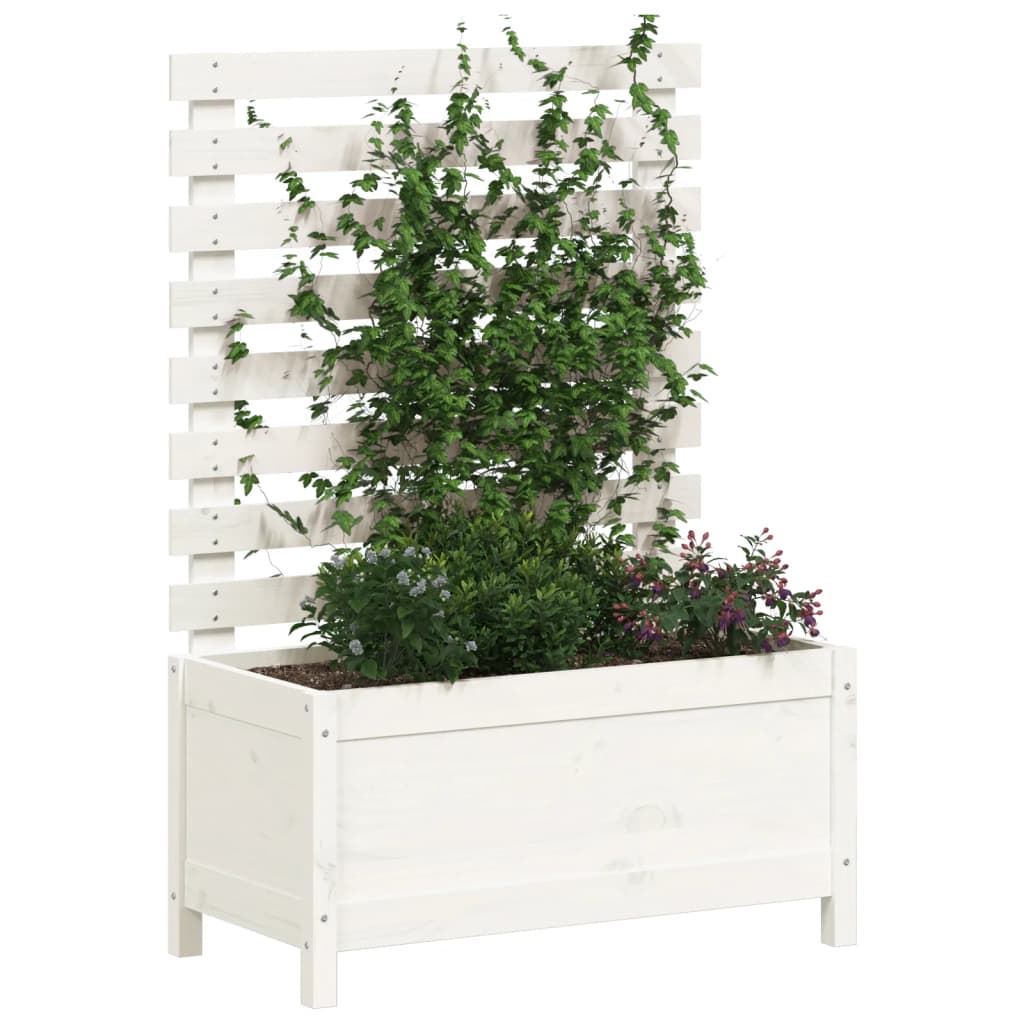 Jardinière avec support blanc 79x39,5x114 cm bois de pin massif