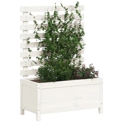 Jardinière avec support blanc 79x39,5x114 cm bois de pin massif