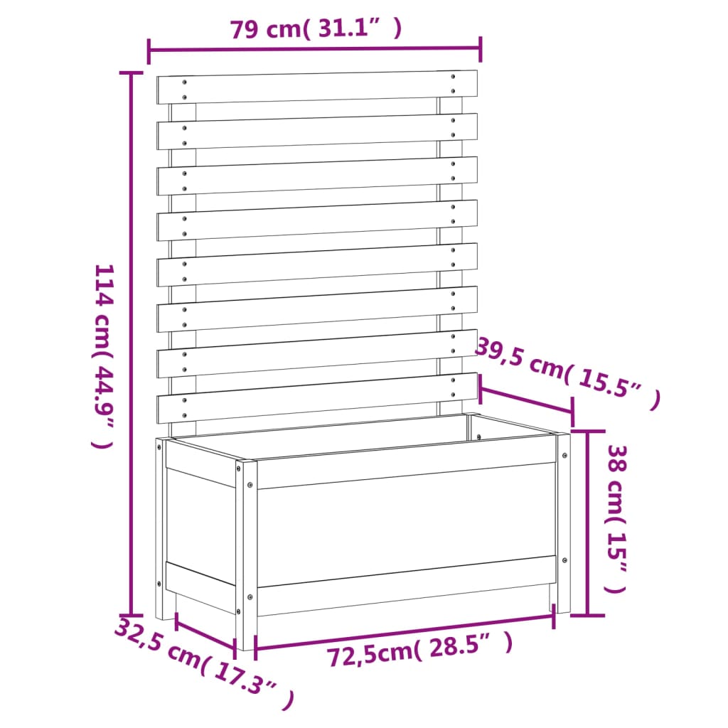 Jardinière avec support blanc 79x39,5x114 cm bois de pin massif