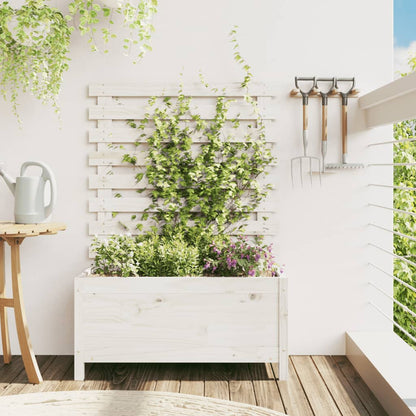 Jardinière avec support blanc 79x39,5x114 cm bois de pin massif