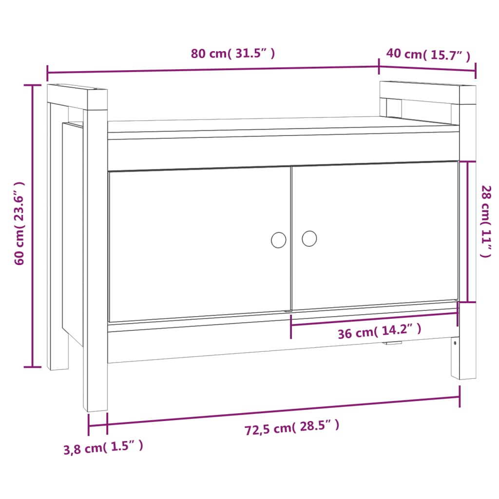 Banc d'entrée Gris 80x40x60 cm Bois de pin massif