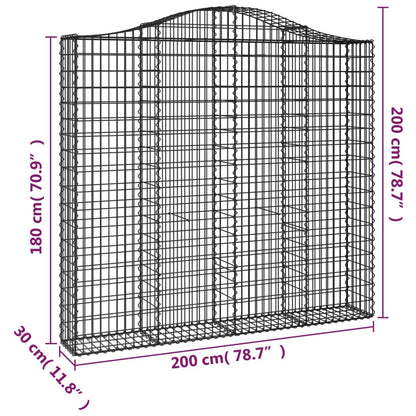 Paniers à gabions arqués 3 pcs 200x30x180/200 cm Fer galvanisé