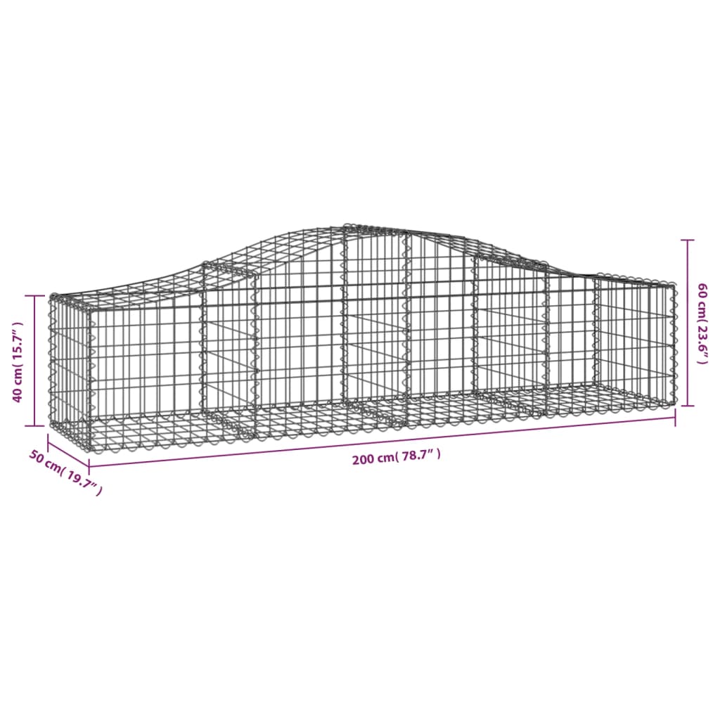 Arched Gabions baskets 5 pcs 200x50x40/60 cm Galvanized iron