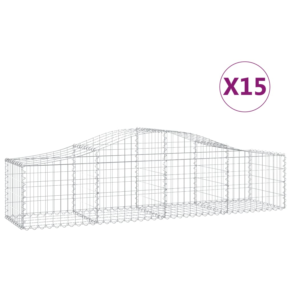 Paniers à gabions arqués 15 pcs 200x50x40/60 cm fer galvanisé