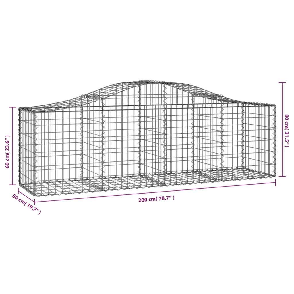 Paniers à gabions arqués 10 pcs 200x50x60/80 cm Fer galvanisé