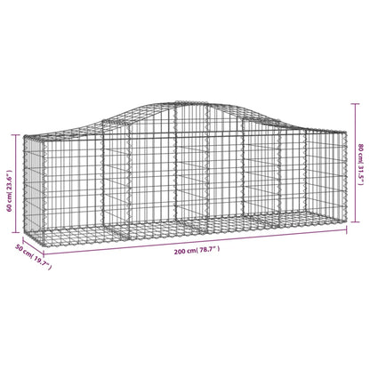 Paniers à gabions arqués 20 pcs 200x50x60/80 cm fer galvanisé