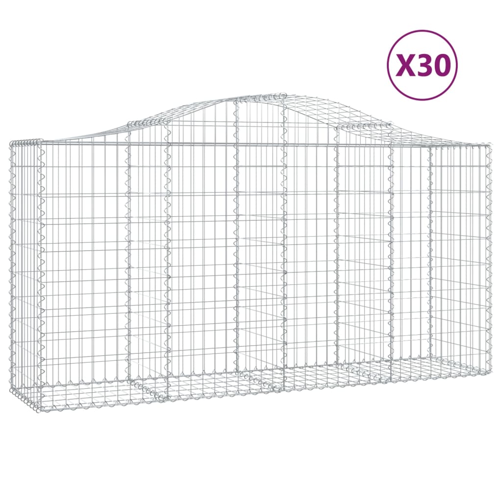 Paniers à gabions arqués 30 pcs 200x50x100/120 cm fer galvanisé