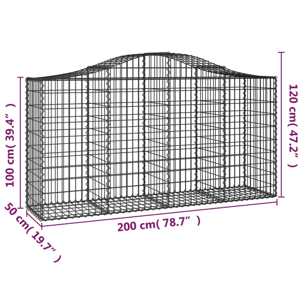 Paniers à gabions arqués 30 pcs 200x50x100/120 cm fer galvanisé