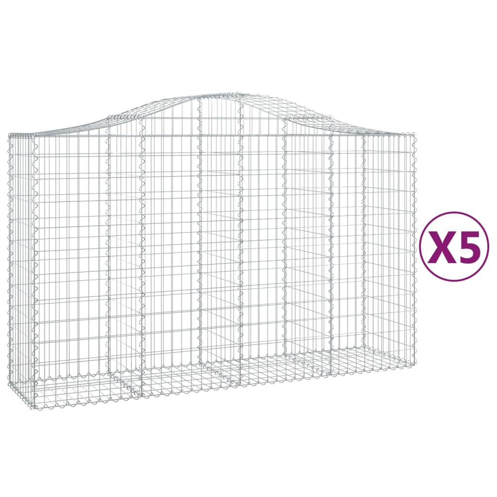 Paniers à gabions arqués 5 pcs 200x50x120/140 cm Fer galvanisé