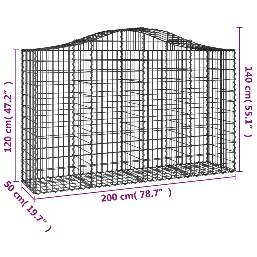 Paniers à gabions arqués 11 pcs 200x50x120/140 cm Fer galvanisé