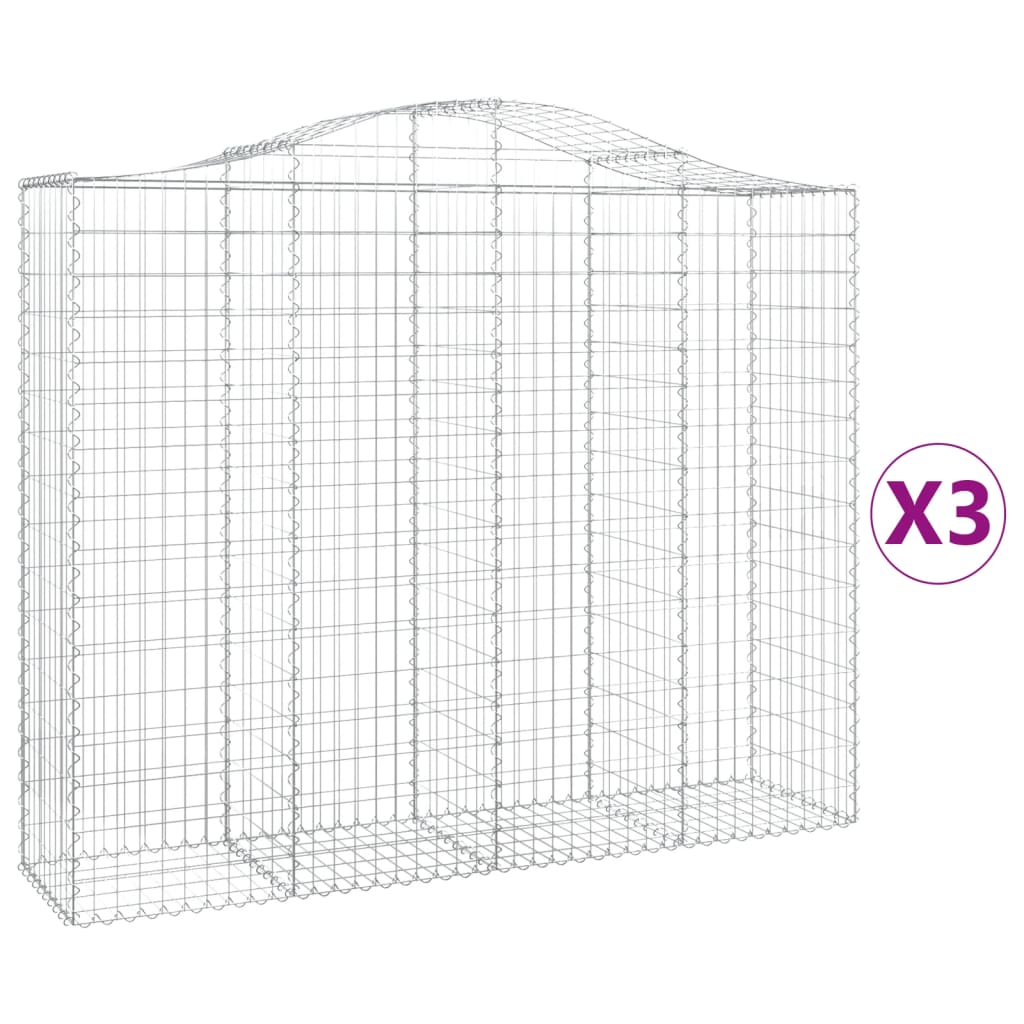 Paniers à gabions arqués 3 pcs 200x50x160/180 cm Fer galvanisé