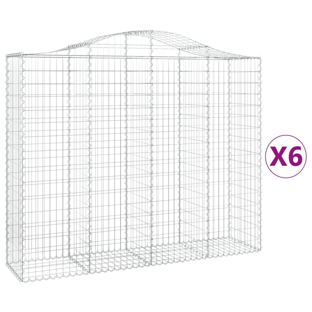Paniers à gabions arqués 6 pcs 200x50x160/180 cm Fer galvanisé