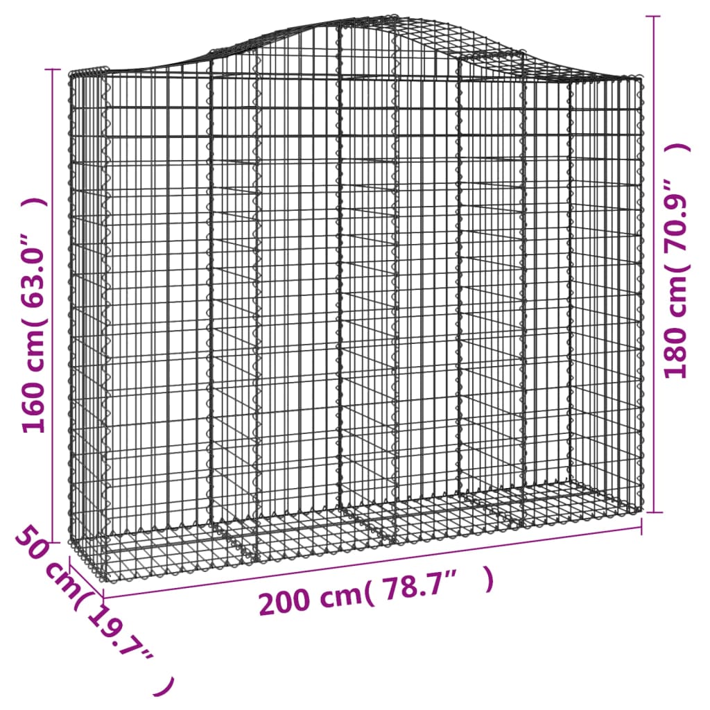 Paniers à gabions arqués 6 pcs 200x50x160/180 cm Fer galvanisé