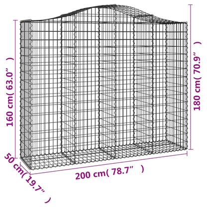 Paniers à gabions arqués 6 pcs 200x50x160/180 cm Fer galvanisé