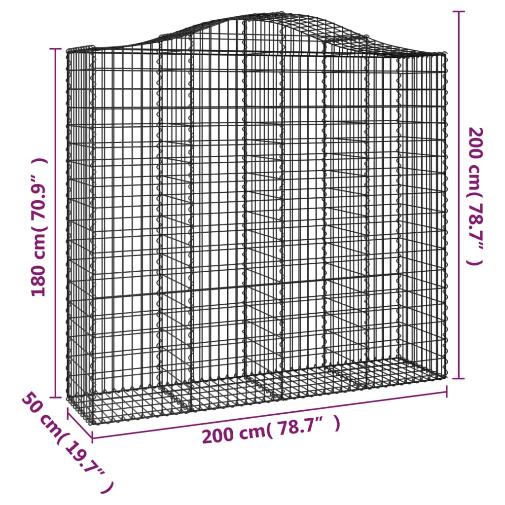 Paniers à gabions arqués 8 pcs 200x50x180/200 cm Fer galvanisé