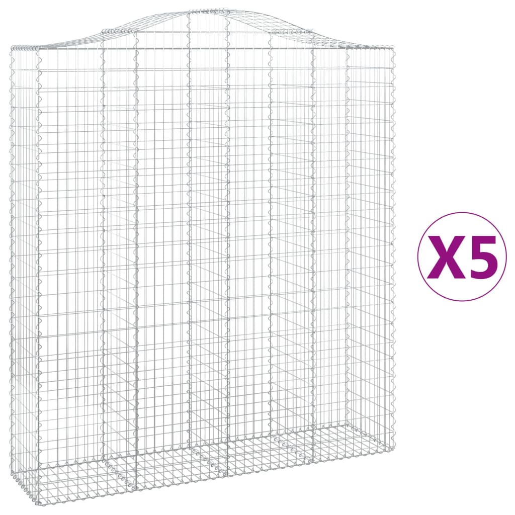 Paniers à gabions arqués 5 pcs 200x50x220/240 cm Fer galvanisé