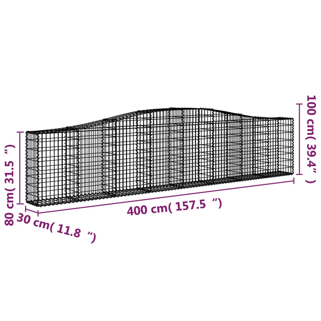Paniers à gabions arqués 9 pcs 400x30x80/100 cm Fer galvanisé