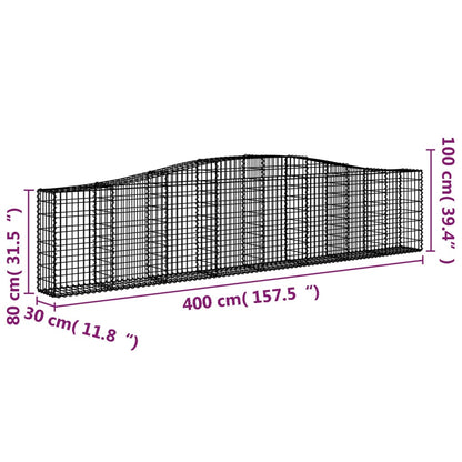 Paniers à gabions arqués 9 pcs 400x30x80/100 cm Fer galvanisé