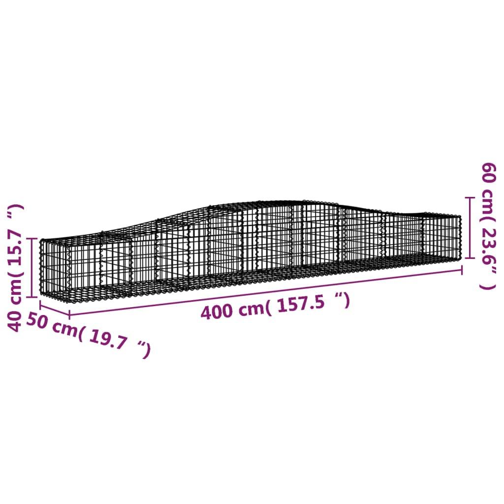 Paniers à gabions arqués 25 pcs 400x50x40/60 cm Fer galvanisé