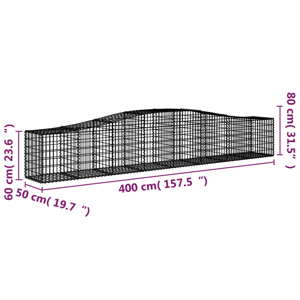 Paniers à gabions arqués 5 pcs 400x50x60/80 cm Fer galvanisé