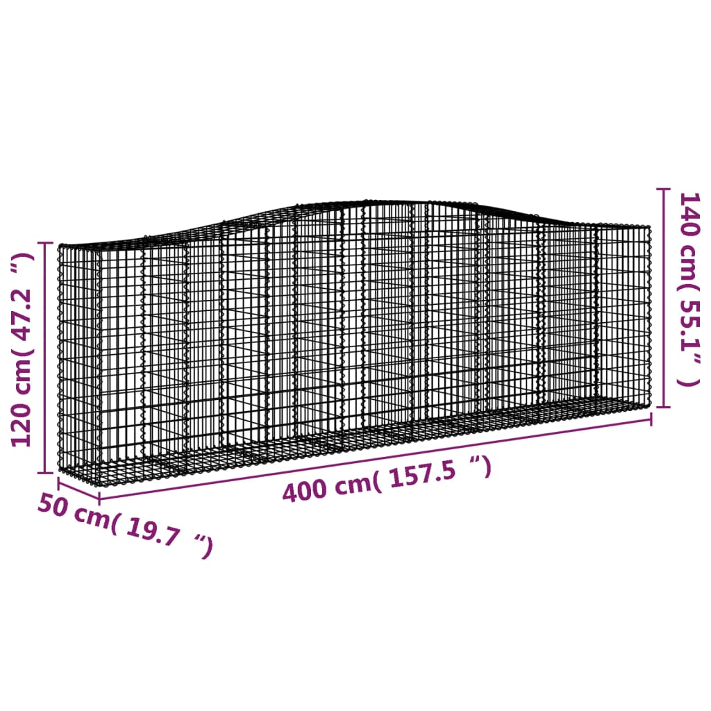 Paniers à gabions arqués 2 pcs 400x50x120/140 cm Fer galvanisé