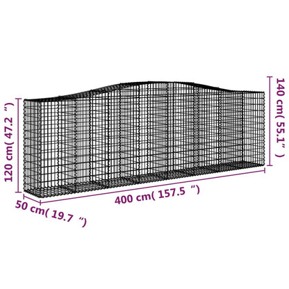 Paniers à gabions arqués 15 pcs 400x50x120/140 cm Fer galvanisé