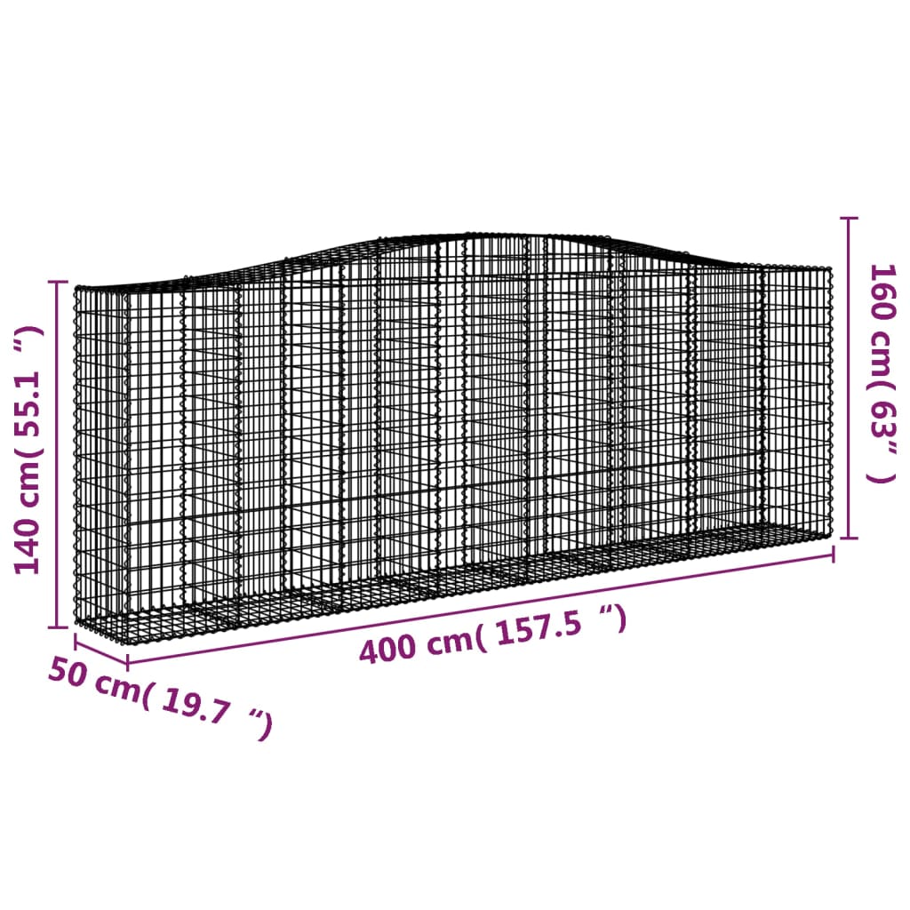 Paniers à gabions arqués 6 pcs 400x50x140/160 cm Fer galvanisé