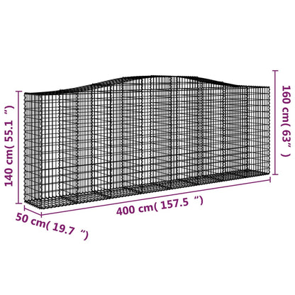 Paniers à gabions arqués 6 pcs 400x50x140/160 cm Fer galvanisé
