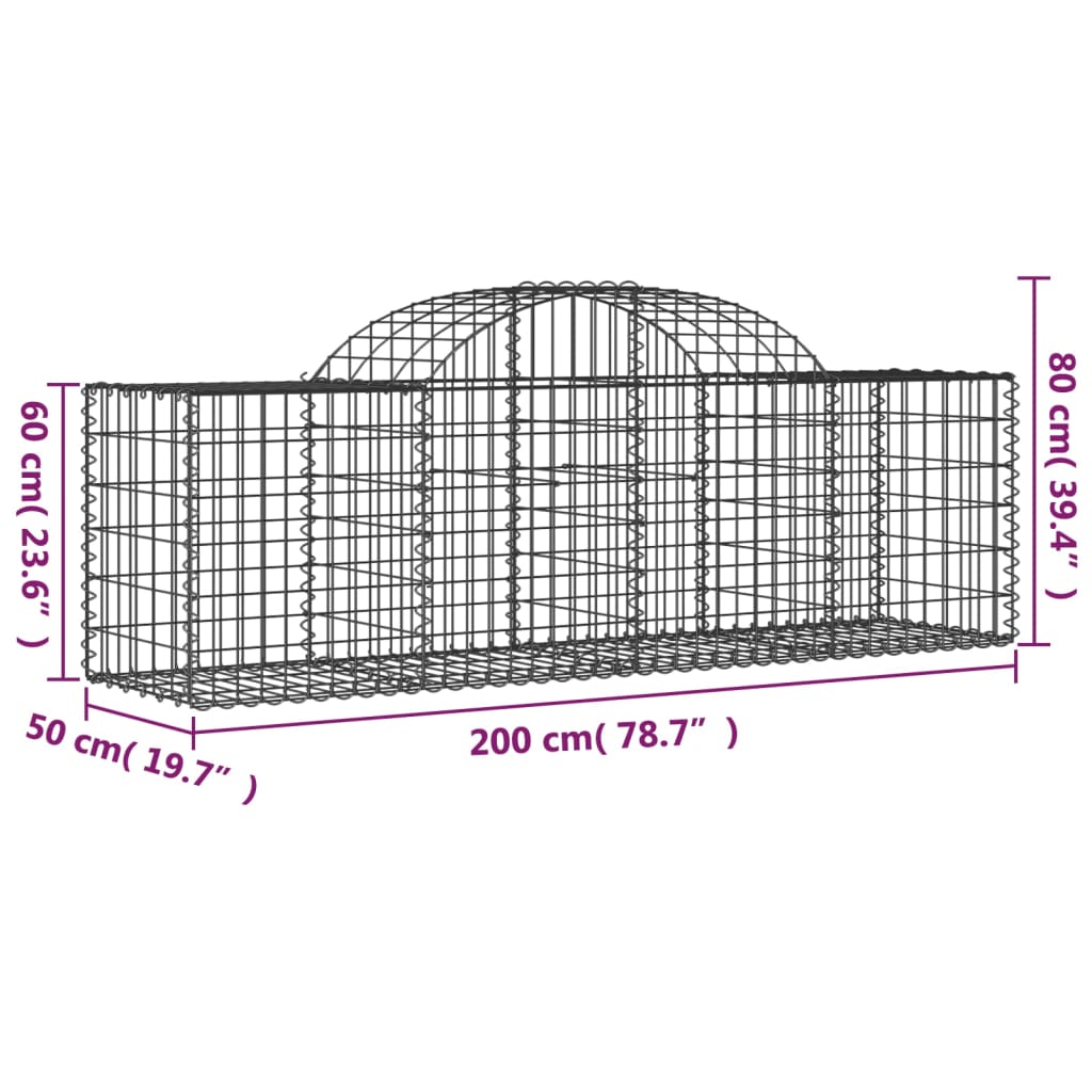 Paniers à gabions arqués 12 pcs 200x50x60/80 cm Fer galvanisé